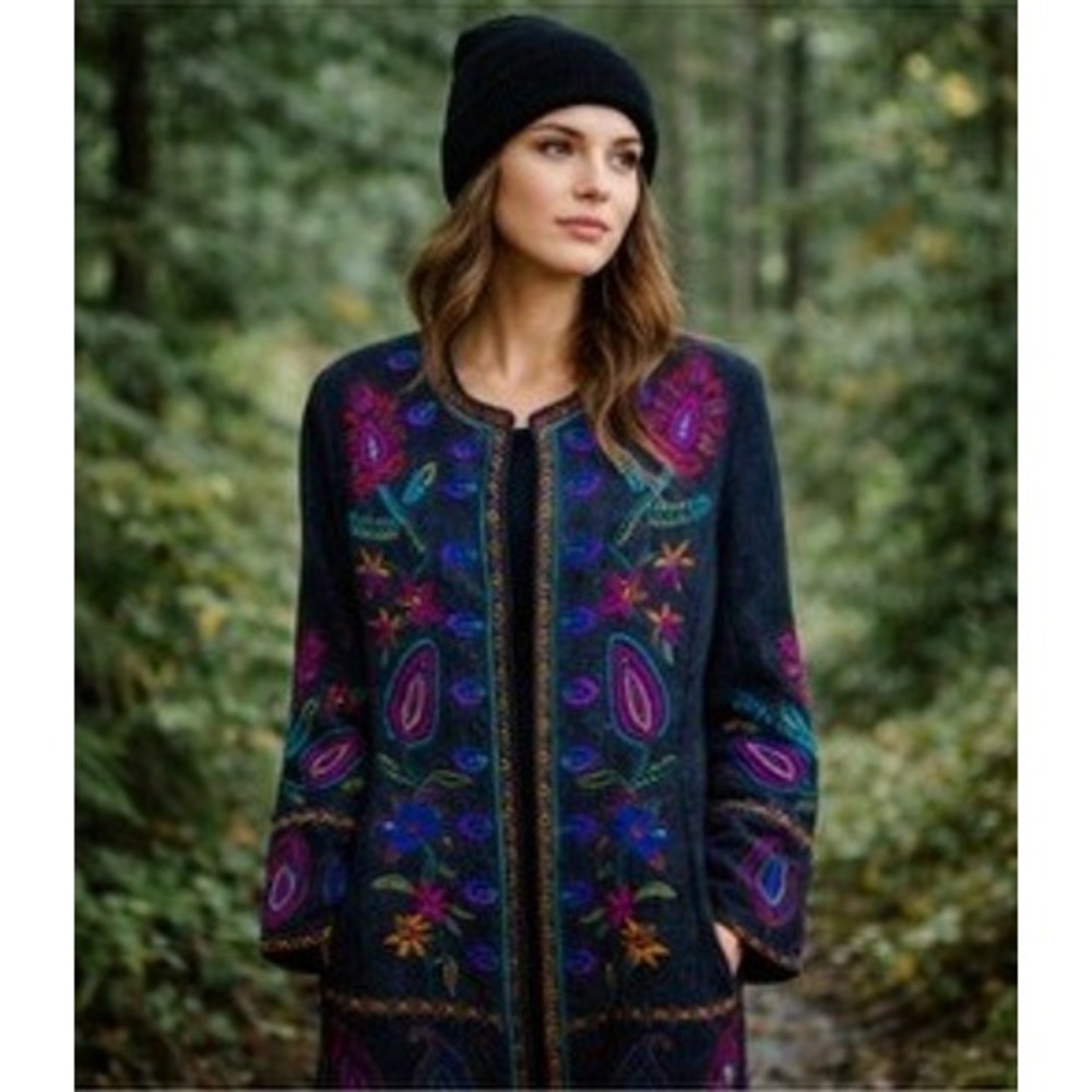 Linea by Louis‎ Dell Ollio Embroidered Paisley Jacket Black Multi Color Women 1X